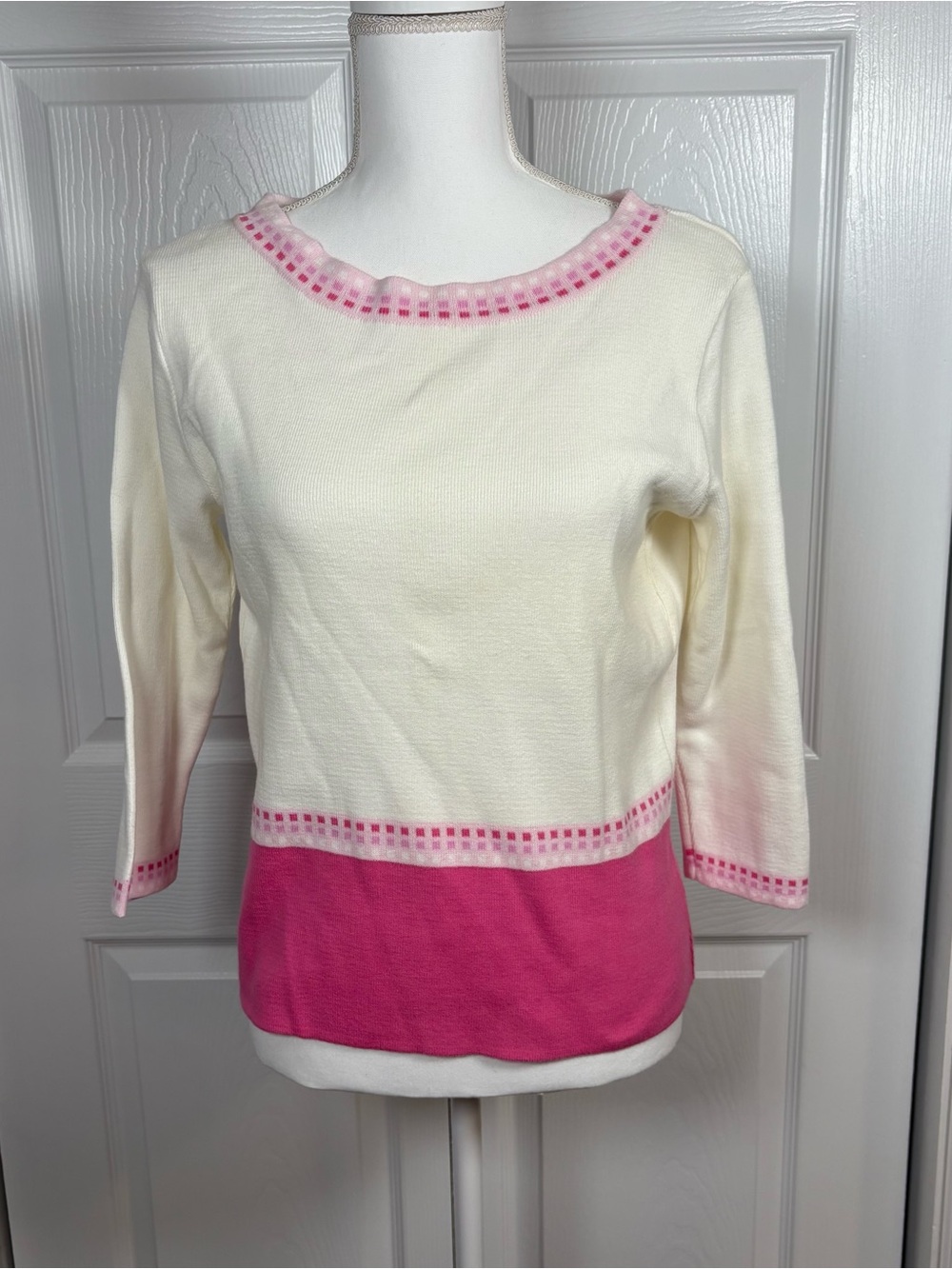 Parkhurst Pink Cream Cotton Sweater Retro Y2K Preppy Colorblock